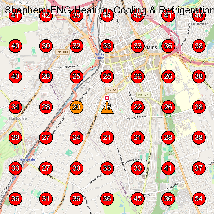 Shepherd ENG Heating, Cooling & Refrigeration GeoGrid visibility map for Hvac Contractor in White Plains